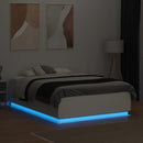 sengeramme med LED-lys 135x190 cm konstrueret træ hvid højglans