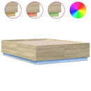 sengeramme med LED-lys 135x190 cm konstrueret træ sonoma-eg