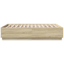 sengeramme med LED-lys 135x190 cm konstrueret træ sonoma-eg