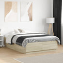 sengeramme med LED-lys 135x190 cm konstrueret træ sonoma-eg