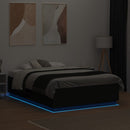 sengeramme med LED-lys 120x190 cm konstrueret træ sort