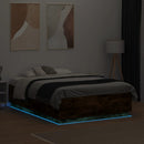 sengeramme med LED-lys 120x190 cm konstrueret træ røget eg