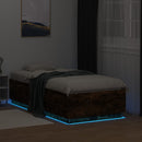 sengeramme LED-lys 90x190 cm konstrueret træ røget egetræsfarve