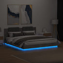 sengeramme med sengegavl og LED-lys 200x200 cm betongrå