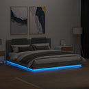 sengeramme med sengegavl og LED-lys 160x200 cm grå sonoma-eg