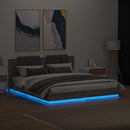 sengeramme med sengegavl og LED-lys 160x200 cm grå sonoma-eg