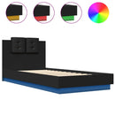 sengeramme med sengegavl og LED-lys 100x200 cm sort