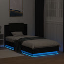 sengeramme med sengegavl og LED-lys 100x200 cm sort