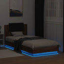 sengeramme m. sengegavl og LED-lys 90x200 cm brun egetræsfarve
