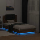 sengeramme m. sengegavl og LED-lys 90x190 cm brun egetræsfarve