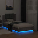 sengeramme med sengegavl og LED-lys 75x190 cm betongrå