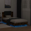 sengeramme med sengegavl og LED-lys 75x190 cm røget egetræ