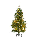 kunstigt juletræ 150 LED'er og kuglesæt hængslet 120 cm