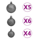 kunstigt juletræ 150 LED'er og kuglesæt hængslet 150 cm