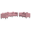 sofasæt 3 dele med puder velour lyserød
