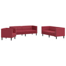 3-personers Chesterfield-sofastol kunstlæder vinrød