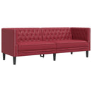 3-personers Chesterfield-sofastol kunstlæder vinrød