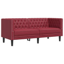 3-personers Chesterfield-sofastol kunstlæder vinrød