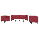 3-personers Chesterfield-sofastol kunstlæder vinrød