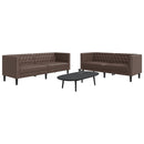 2-personers Chesterfield-sofasæt kunstlæder brun