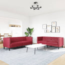 2-personers Chesterfield-sofastol kunstlæder vinrød