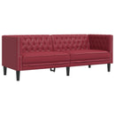 2-personers Chesterfield-sofastol kunstlæder vinrød