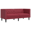 2-personers Chesterfield-sofastol kunstlæder vinrød