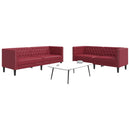 2-personers Chesterfield-sofastol kunstlæder vinrød