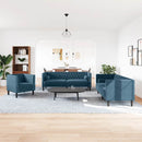 3-personers Chesterfield-sofasæt med puder fløjl blå