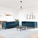 2-personers Chesterfield-sofasæt med puder fløjl blå