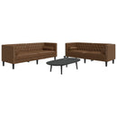 2-personers Chesterfield-sofasæt m. puder imiteret ruskind brun