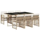 spisebordssæt til haven 7 dele med hynder polyrattan beige