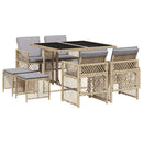 spisebordssæt til haven 9 dele med hynder polyrattan beige