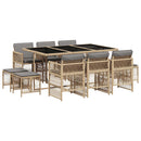spisebordssæt til haven 11 dele med hynder polyrattan beige