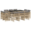 spisebordssæt til haven 11 dele med hynder polyrattan beige