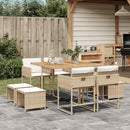 spisebordssæt til haven 9 dele med hynder polyrattan beige