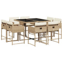 spisebordssæt til haven 9 dele med hynder polyrattan beige