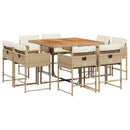 spisebordssæt til haven 9 dele med hynder polyrattan beige