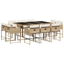 spisebordssæt til haven 11 dele med hynder polyrattan beige
