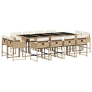 spisebordssæt til haven 13 dele med hynder polyrattan beige