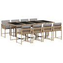 spisebordssæt til haven 9 dele med hynder polyrattan beige