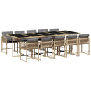 spisebordssæt til haven 11 dele med hynder polyrattan beige