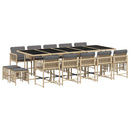 spisebordssæt til haven 15 dele med hynder polyrattan beige