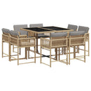 spisebordssæt til haven 9 dele med hynder polyrattan beige
