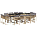 spisebordssæt til haven 13 dele med hynder polyrattan beige