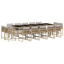 spisebordssæt til haven 15 dele med hynder polyrattan beige