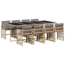 spisebordssæt til haven 9 dele med hynder polyrattan beige