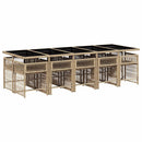 spisebordssæt til haven 11 dele med hynder polyrattan beige