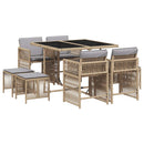 spisebordssæt til haven 9 dele med hynder polyrattan beige