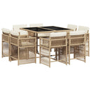 spisebordssæt til haven 9 dele med hynder polyrattan beige